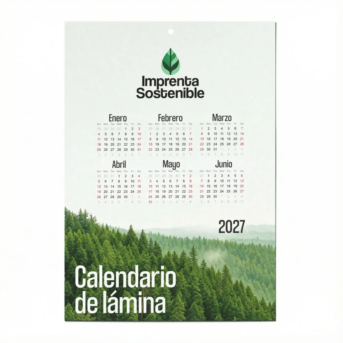 Calendario de lámina personalizado para grandes cantidades de imprenta sostenible