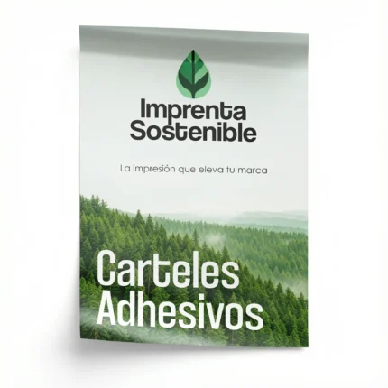 Carteles adhesivos mostrando la parte adhesiva de imprenta sostenible