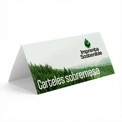 Carteles sobremesa para cartelería de Imprenta Sostenible representando una muestra de producto