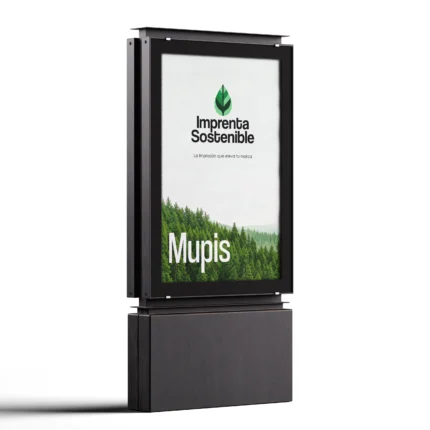 Mupis publicitarios de imprenta sostenible en una marquesina