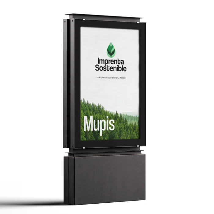 Mupis publicitarios de imprenta sostenible en una marquesina