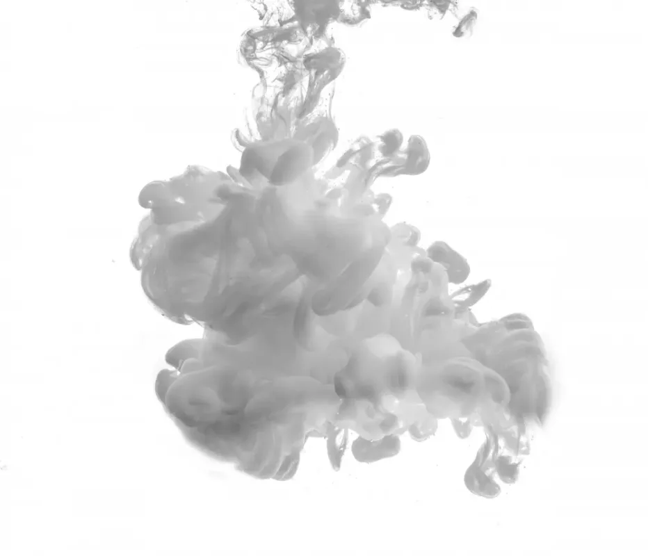 La imagen muestra una nube de tinta blanca dispersándose en un fondo blanco, creando un efecto visual etéreo y abstracto. La tinta forma remolinos y patrones fluidos, que destacan por sus suaves sombras y gradaciones. Este diseño artístico puede evocar sensaciones de creatividad, fluidez y movimiento, siendo ideal para inspirar ideas en diseño gráfico y estrategias publicitarias.